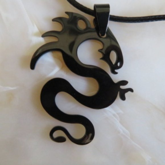 DRAGON Pendant Necklace Stainless Steel with Cord 22" (K285) - Picture 3 of 4